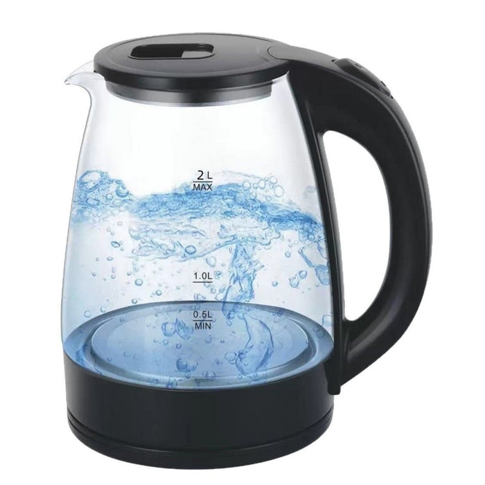 2L Electric Kettle Fast Boil Quiet Glass Kettle 360 Blue LED Boil-Dry Protection