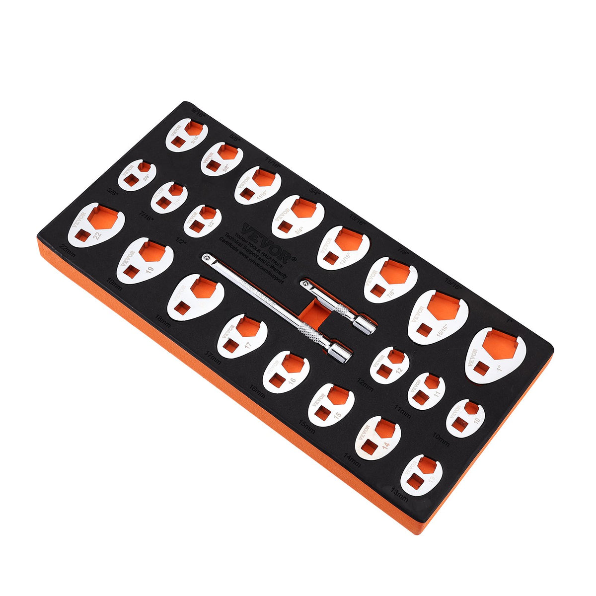 3/8" Drive Crowfoot Wrench Set With 2 Extension Bars, 24-Piece Crows Foot Wrench