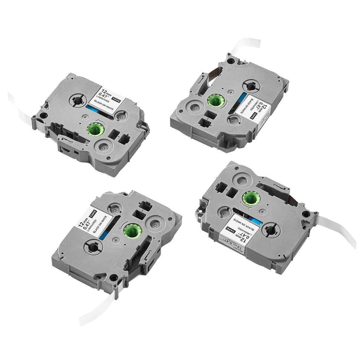Label Maker Tape, 4 Pack, 0.47 In / 12 Mm Black On White Label Maker Refills Com