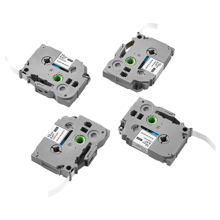 Label Maker Tape, 4 Pack, 0.47 In / 12 Mm Black On White Label Maker Refills Com