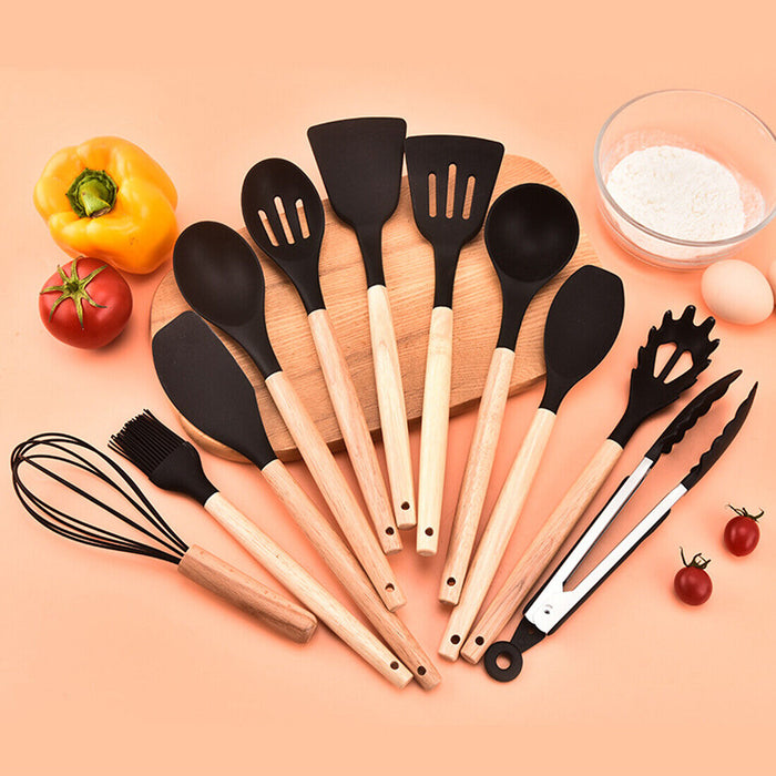 New 12Pcs Kitchen Utensils Set Silicone Cooking Nonstick Spatula Turner Spoon To