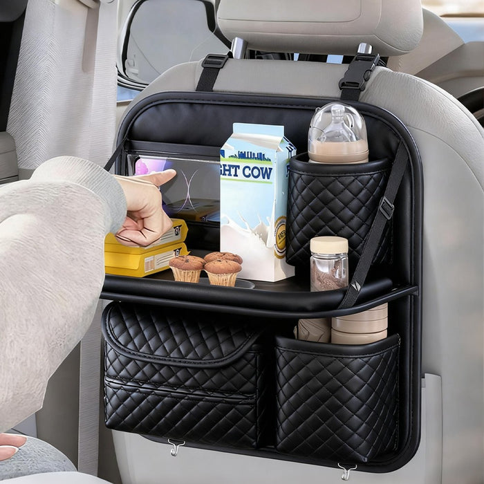 Car Organiser Bag Multi Pocket Black Leather Holder Back Seat Storage Tidy