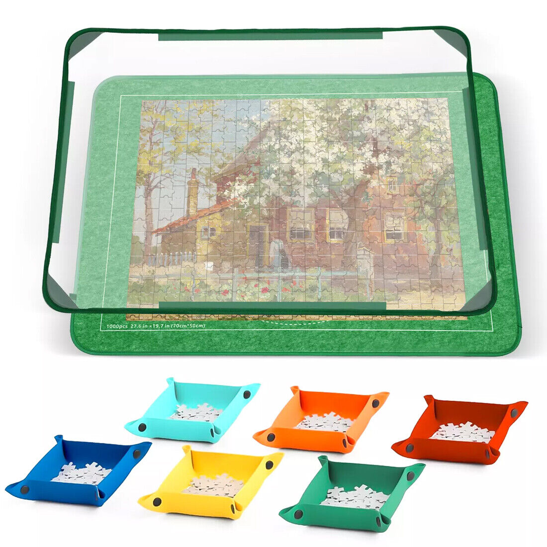 Jigsaw Puzzle Board 10 00 Pieces, 32 X 22 Storage With 6 Sorting Trays & Cover
