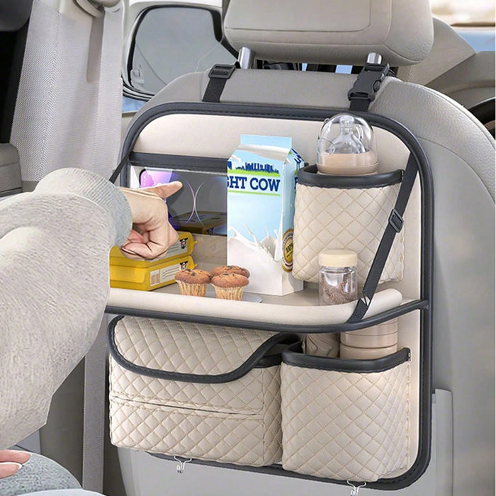 Car Organiser Bag Multi Pocket Black Leather Holder Back Seat Storage Tidy---be