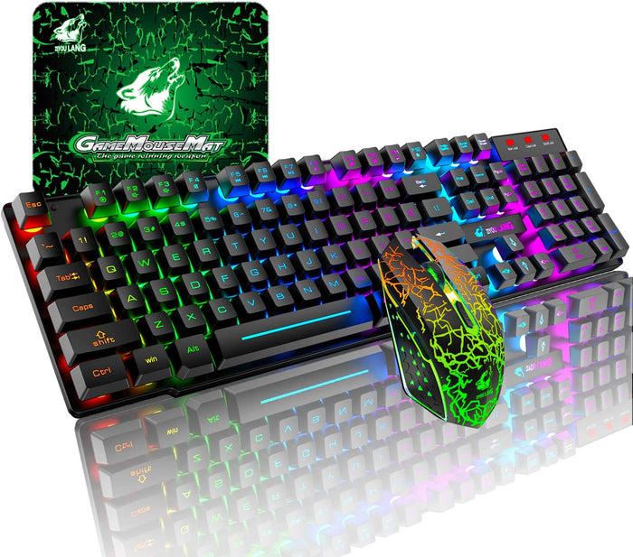 2.4G Wireless Gaming Keyboard&2400DPI Mouse Set Rainbow Backlit For Gamer Office