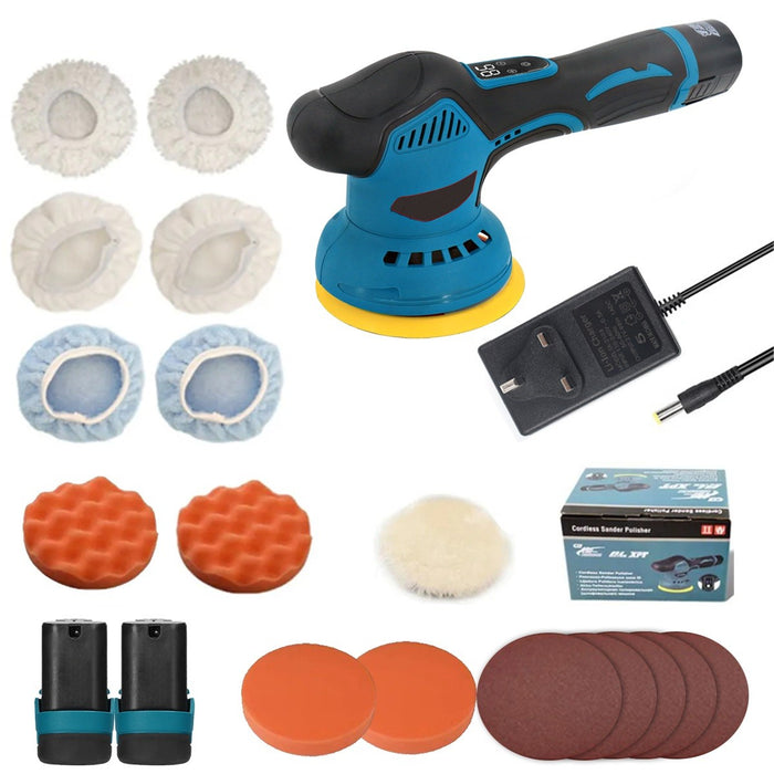 Cordless Car Polisher Buffer Sander Machine Polishing Pads Kit --2x Batteries