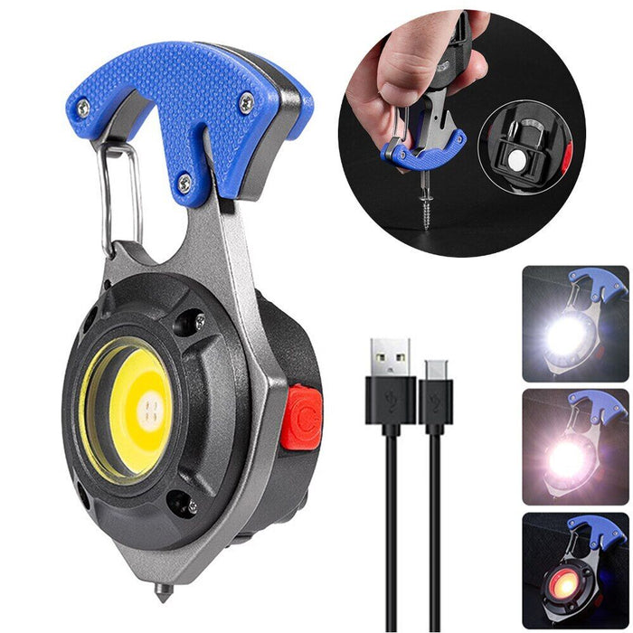 Multi-function COB LED Flashlight Outdoor USB Rechargeable Keychain Light Hook