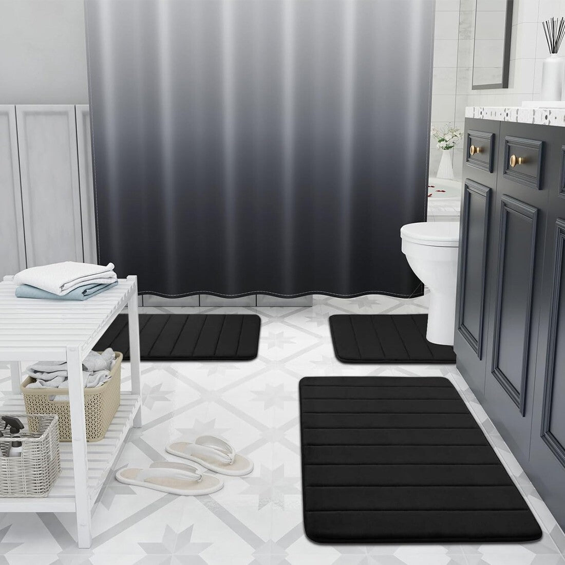 MEMORY FOAM BATH MAT PEDESTAL SET NON SLIP TOILET BATHROOM CONTOUR RUGS 3 PIECE
