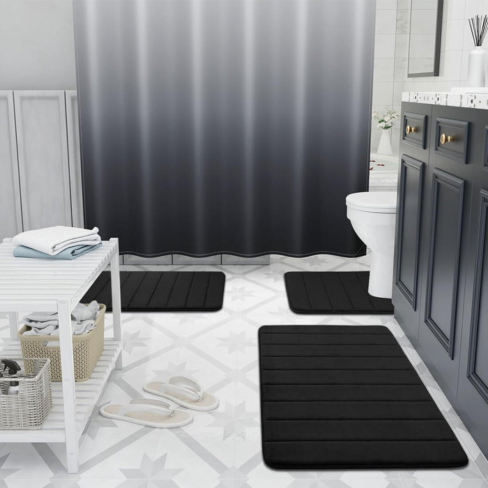 MEMORY FOAM BATH MAT PEDESTAL SET NON SLIP TOILET BATHROOM CONTOUR RUGS 3 PIECE