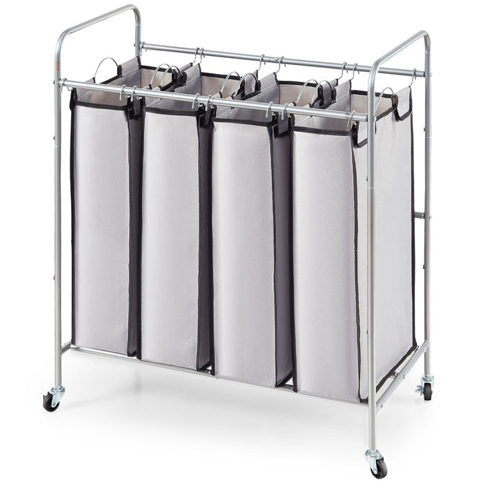 Laundry Sorter Cart 4 Section, Laundry Hamper With Heavy Duty Lockable Wheels An