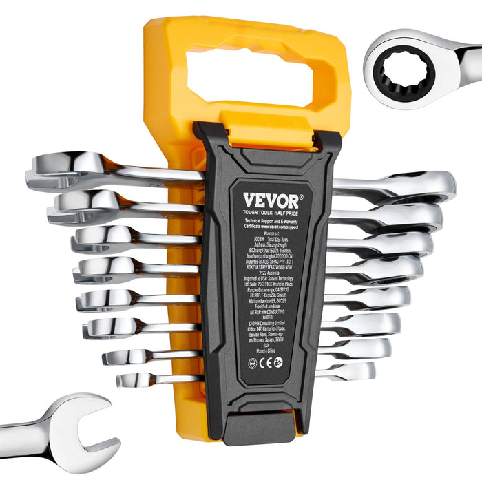 Combination Wrench Set, 8-Piece Ratcheting Wrench Set With Organizer Rack, Cr-V