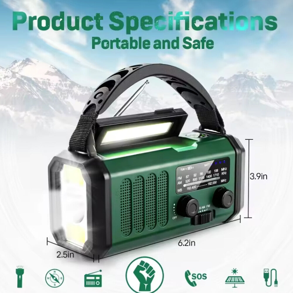 10 0 0 0mAh Wind Up Solar Radio Hand Crank Emergency FM AM USB Charger Led Torch