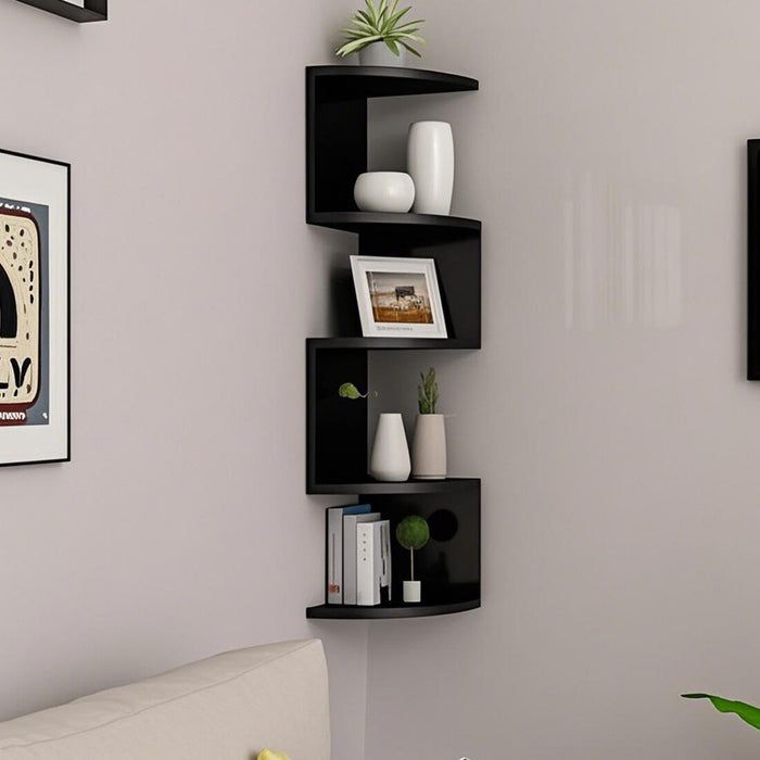 5 Tier Floating Corner Shelves Wooden Storage Display Shelf Units Wall Mount UK