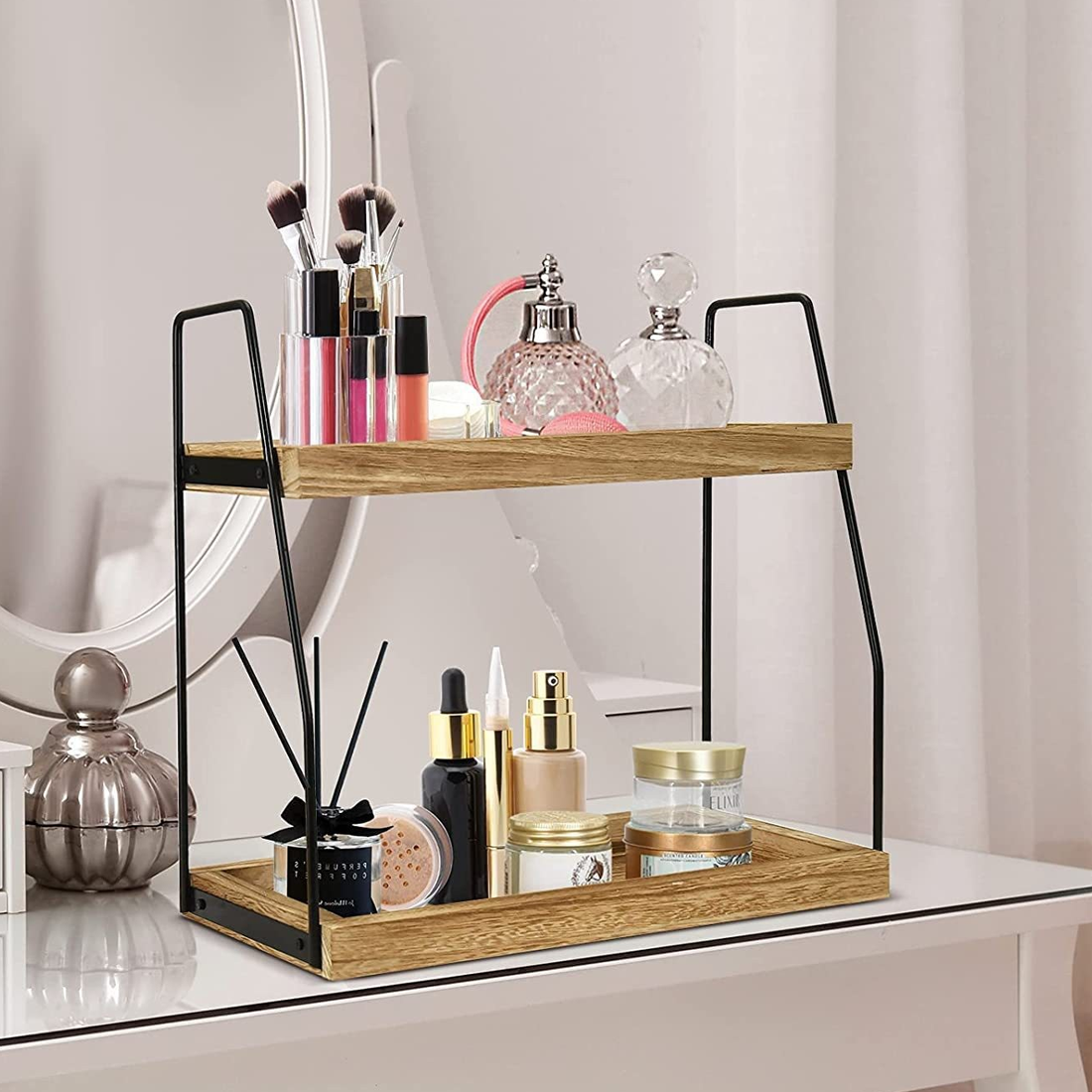 NEW 2 Tier Wooden Shelf Storage Unit Book Plant Stand Bathroom Kitchen Shelving