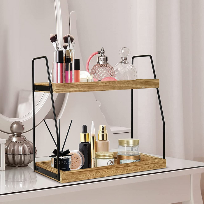 NEW 2 Tier Wooden Shelf Storage Unit Book Plant Stand Bathroom Kitchen Shelving