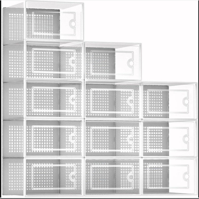 12Pcs Transparent Clear Shoe Storage Box Rack Plastic Organizer Boxers Stackable