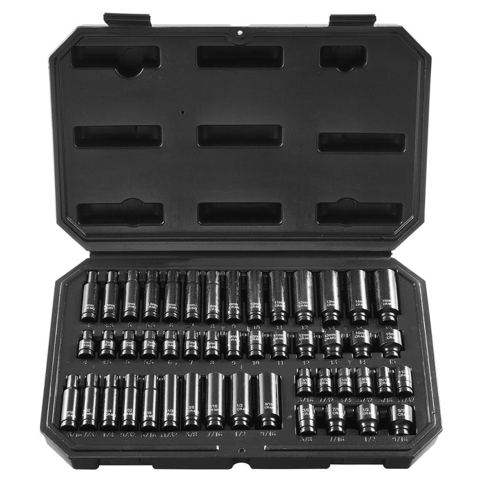 Drive Impact Socket Set, 48 Piece Deep & Shallow Socket Set , 6 Point Cr-Mo Allo