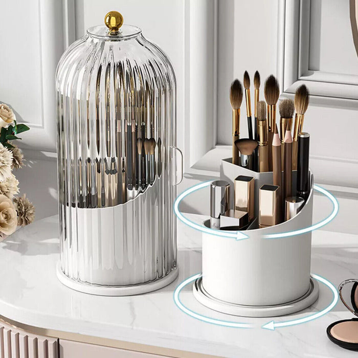 360 Rotating Makeup Brush Holder Storage Box Desktop Cosmetic Organizer W Lid