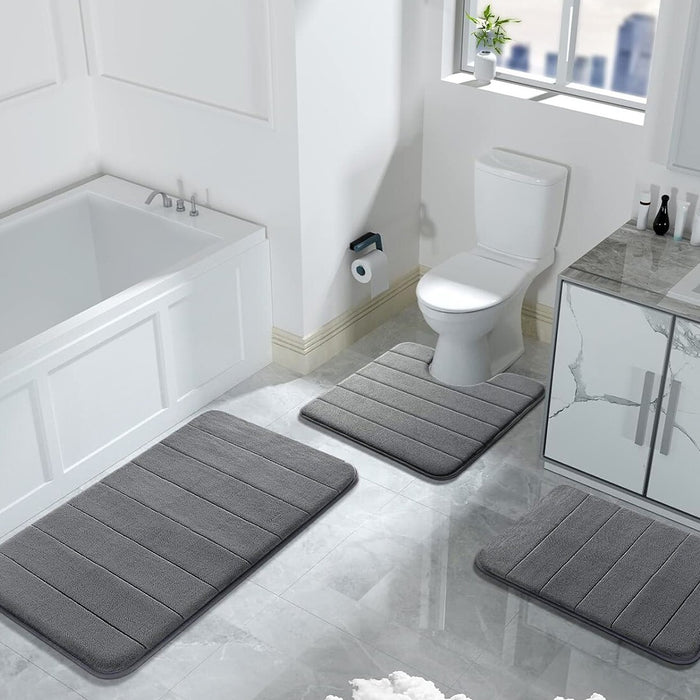 MEMORY FOAM BATH MAT PEDESTAL SET NON SLIP TOILET BATHROOM CONTOUR RUGS 3 PIECE
