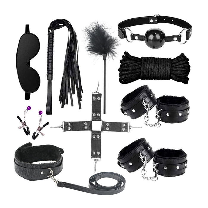 10PCS Toys Handcuffs Strap Whip Rope Restraints Bondage Set Sexy
